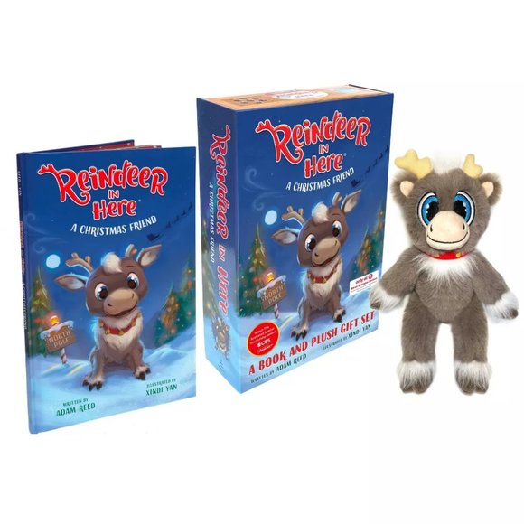 New Reindeer In Here A Christmas Friend Book and Plush Reindeer - Picture 1 of 7